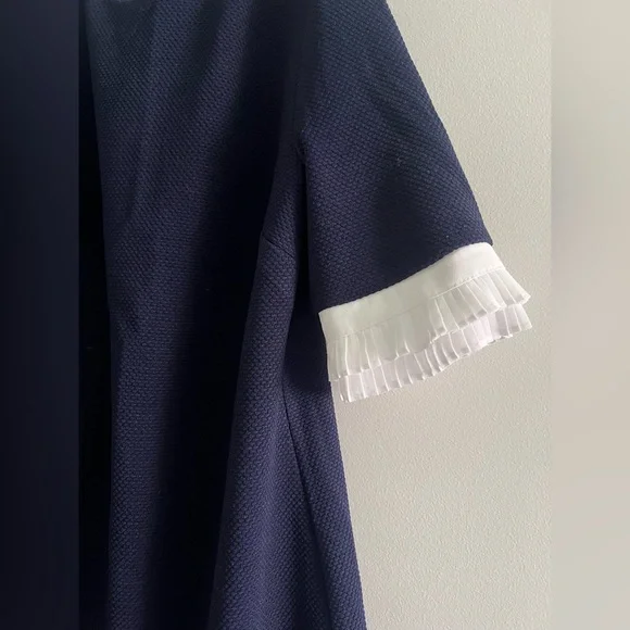 New York & Company Navy Shift Dress Pleated Sleeve Size Small Classic Work Dress - Picture 3 of 6
